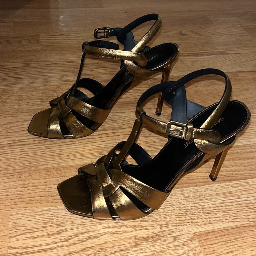 YSL Bronze gold strappy heels 39.5 - Picture 6 of 6